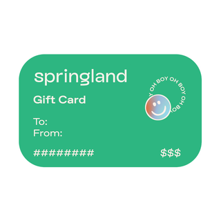 Green Springland gift card with a smiley face logo on a white background