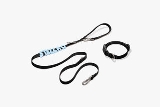 Core Walk Set collar and leash with sky blue name charms Black