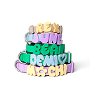 Stack of colorful personalized dog name charms in pastel purple, green, pink, yellow, and blue