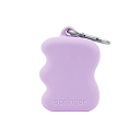 Lilac silicone dog treat dispenser with carabiner clip on white background