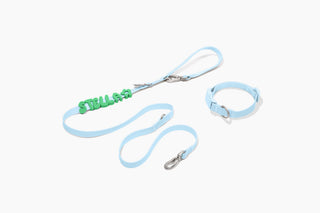 Core Walk Set collar and leash with green name charms Sky Blue