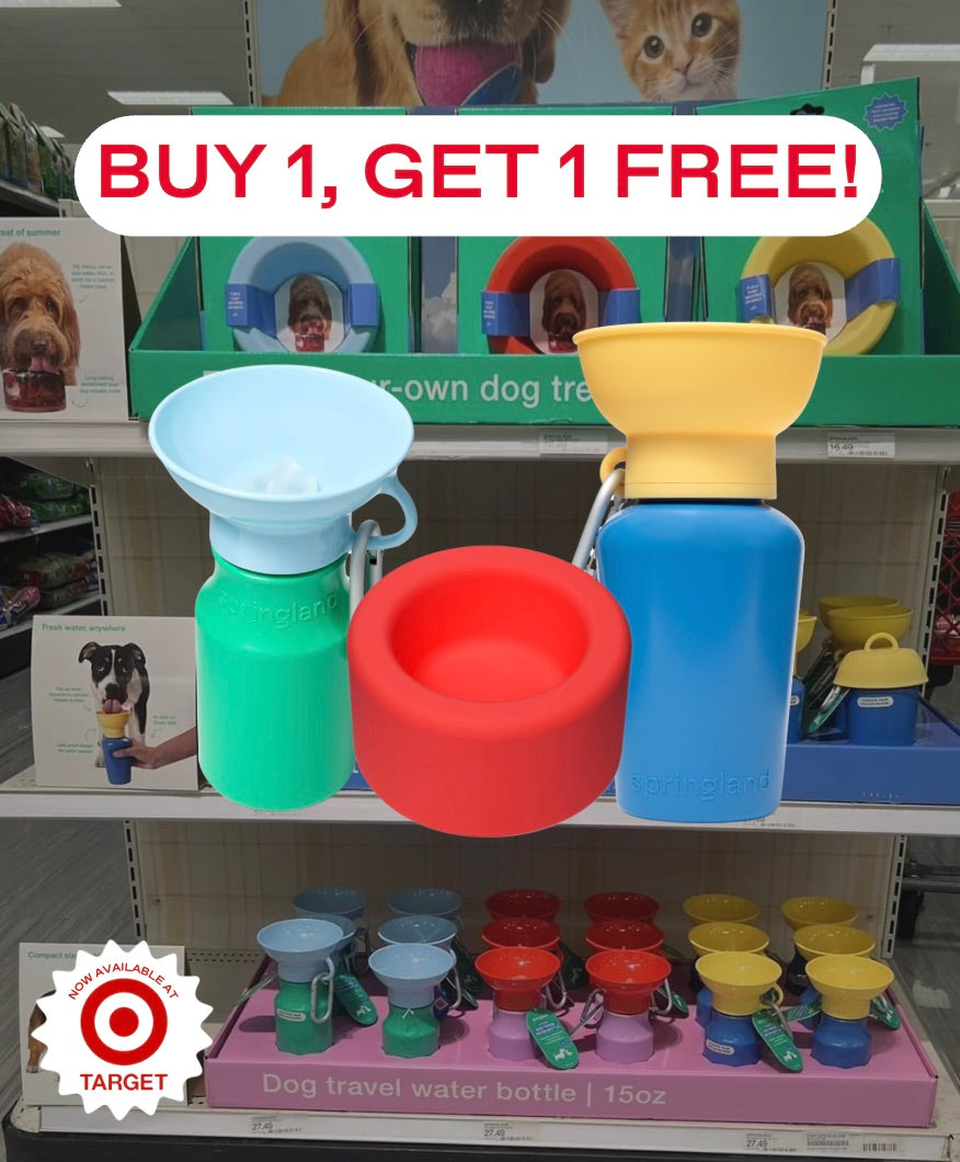 Buy 1, Get 1 FREE — Springland dog travel water bottles and bowls, now available at Target